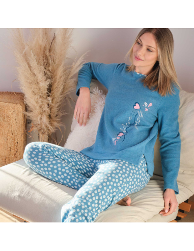 Pijama Mujer Invierno Largo aterciopelado turquesa